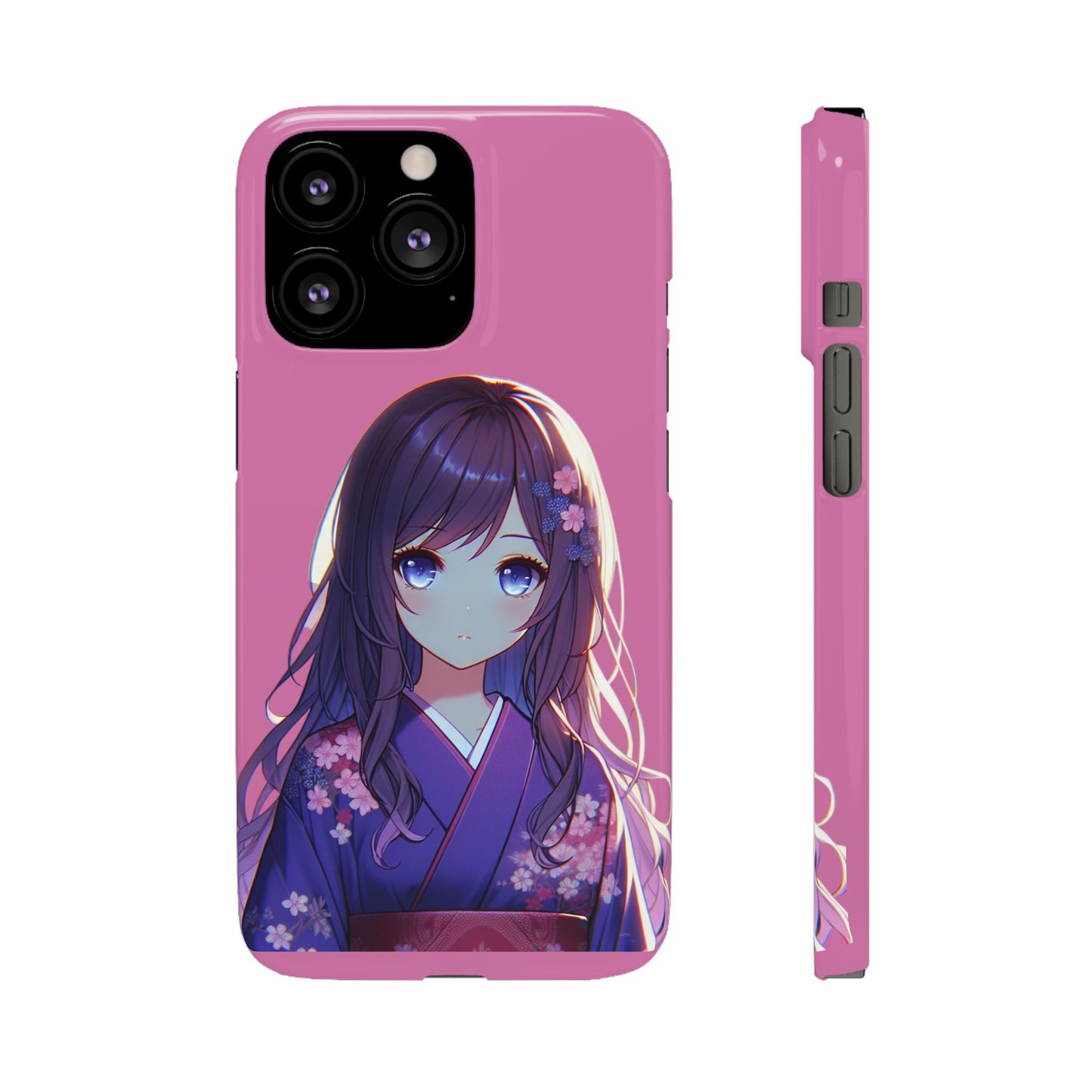 Kawaii Anime Girl Snap Case for iPhone - Floral Design