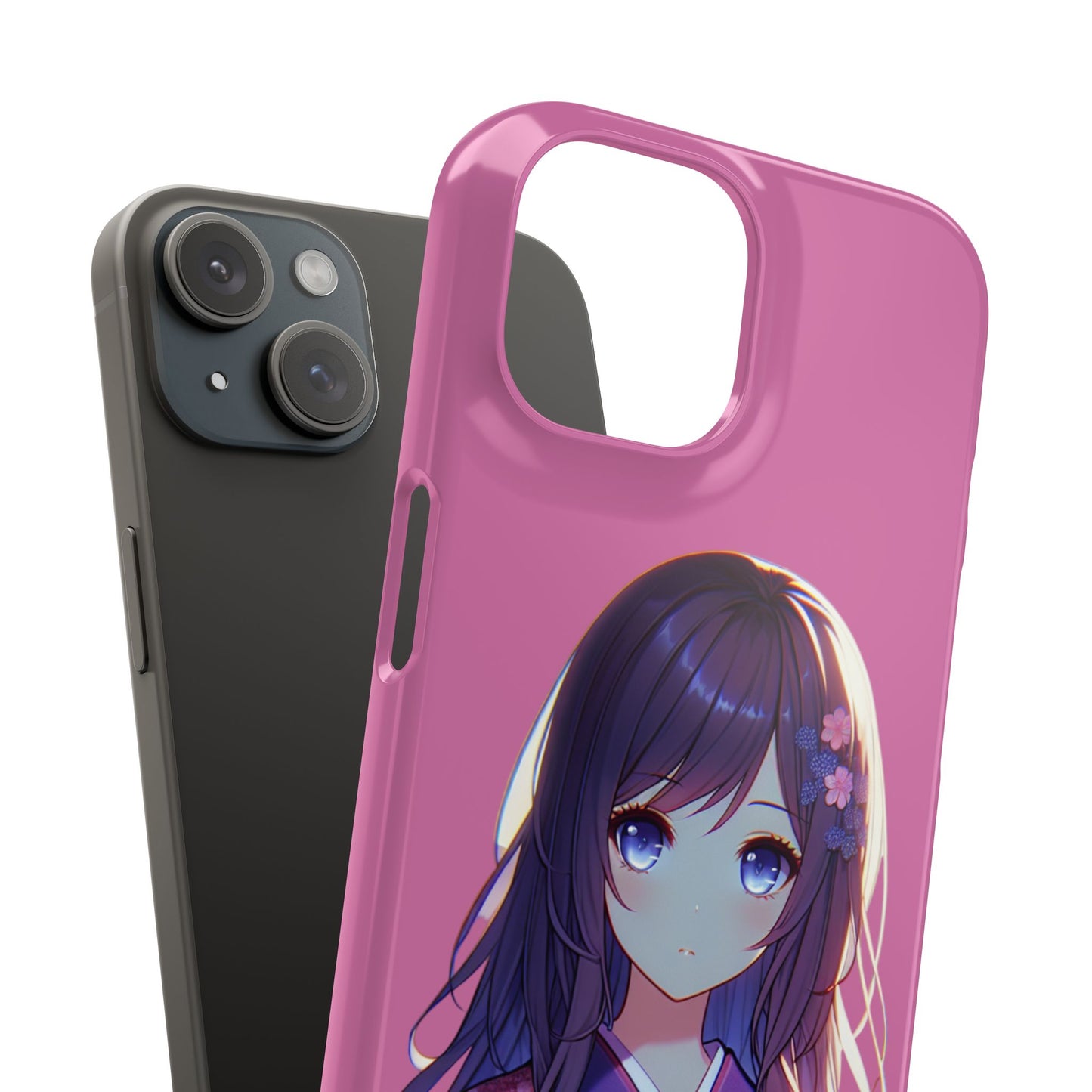 Kawaii Anime Girl Snap Case for iPhone - Floral Design