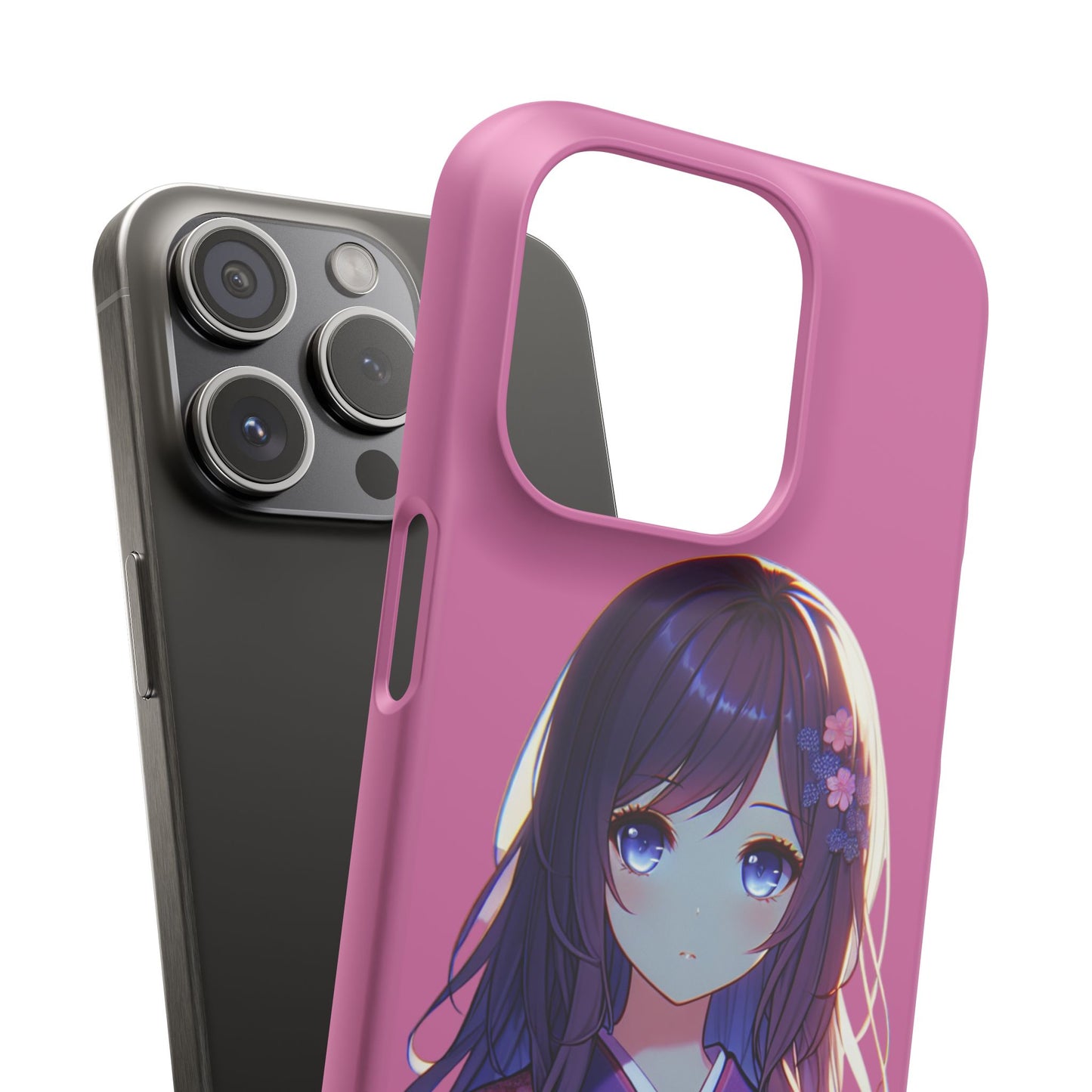 Kawaii Anime Girl Snap Case for iPhone - Floral Design