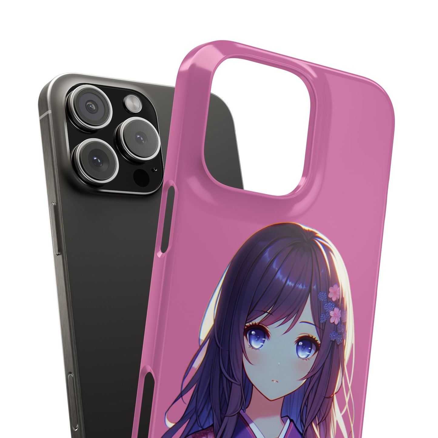 Kawaii Anime Girl Snap Case for iPhone - Floral Design