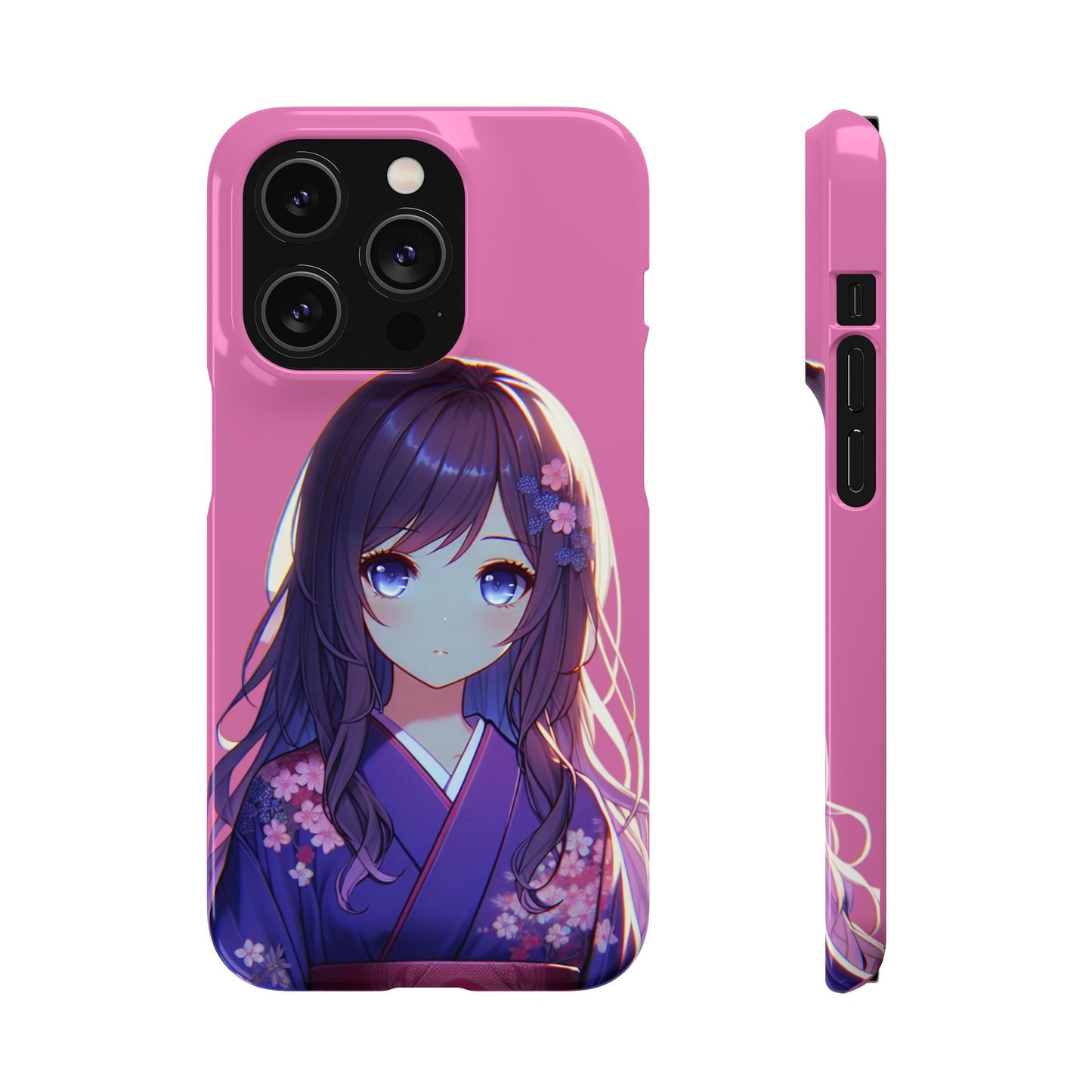 Kawaii Anime Girl Snap Case for iPhone - Floral Design