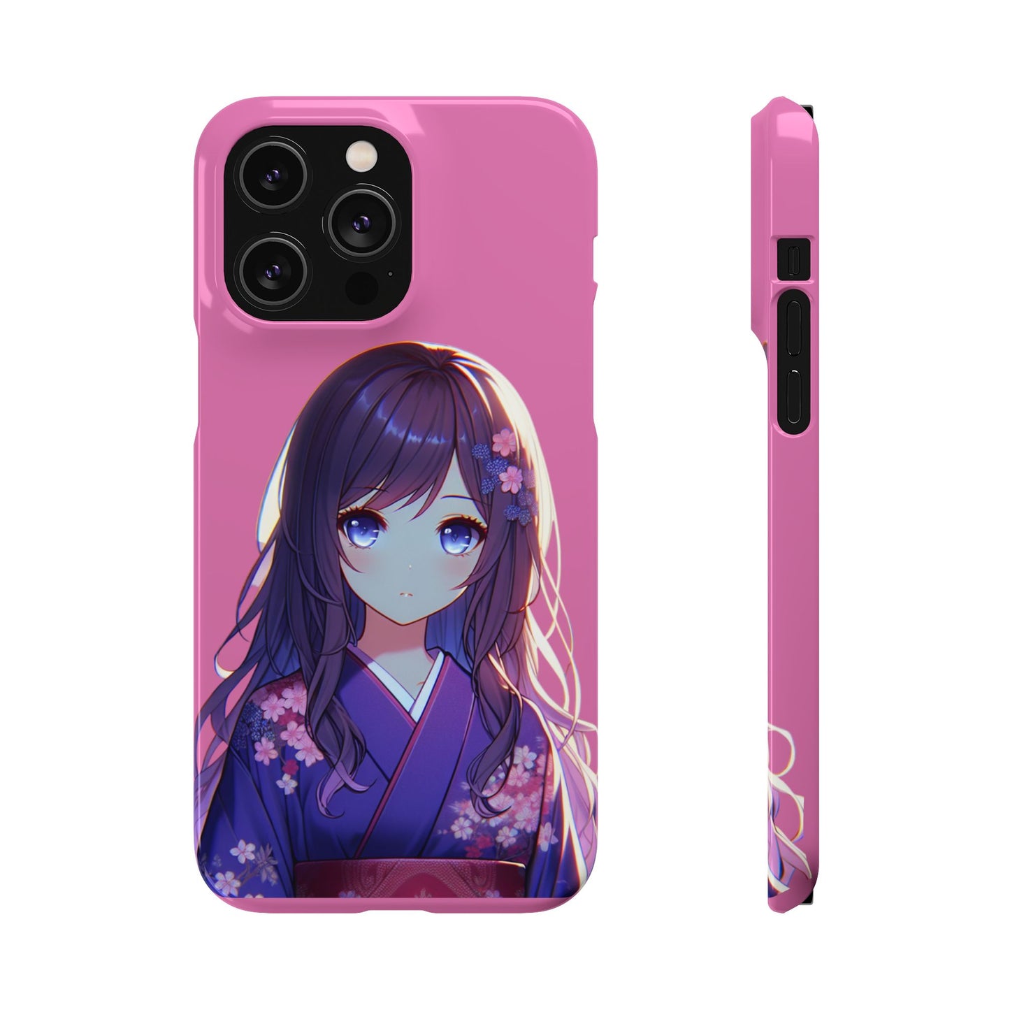 Kawaii Anime Girl Snap Case for iPhone - Floral Design