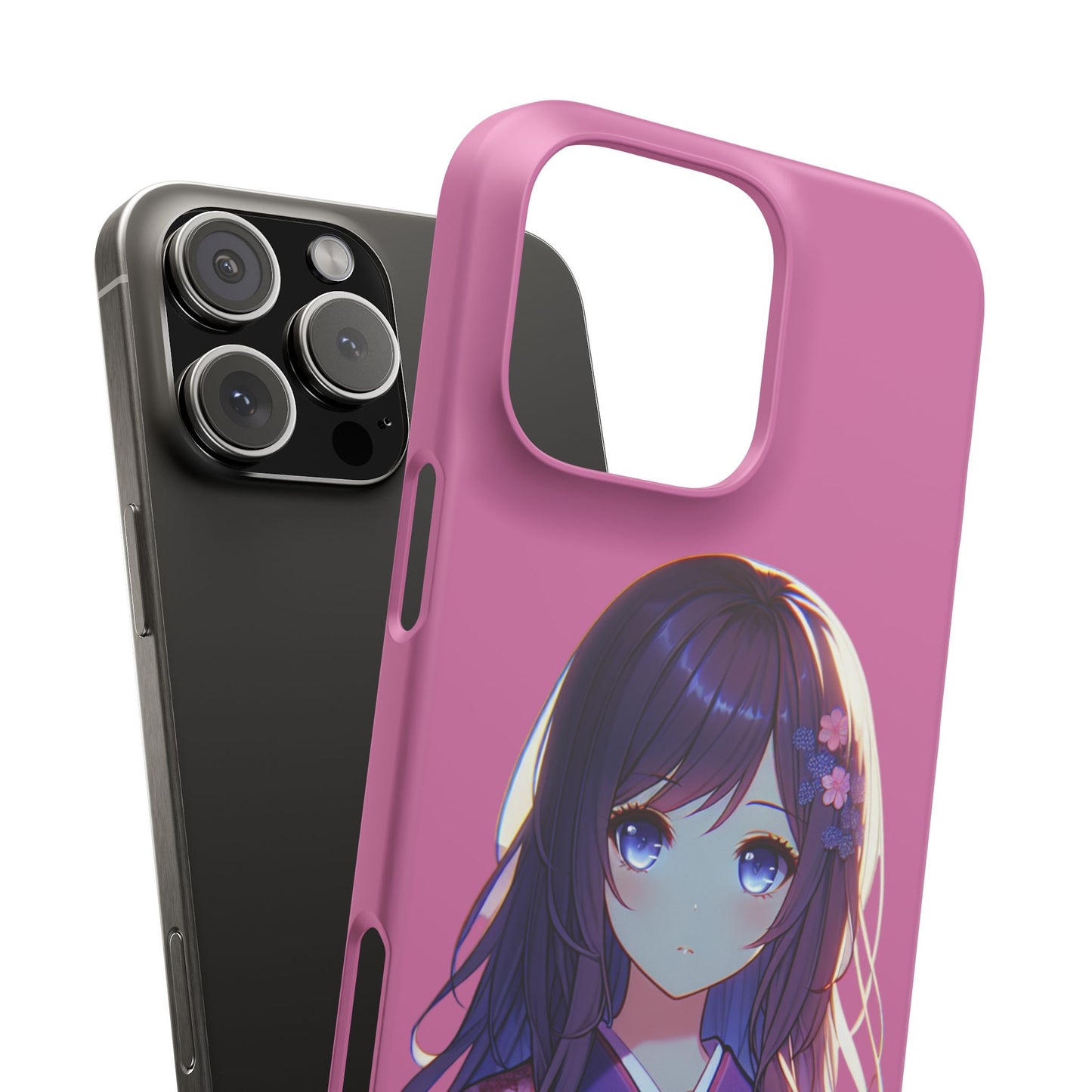 Kawaii Anime Girl Snap Case for iPhone - Floral Design