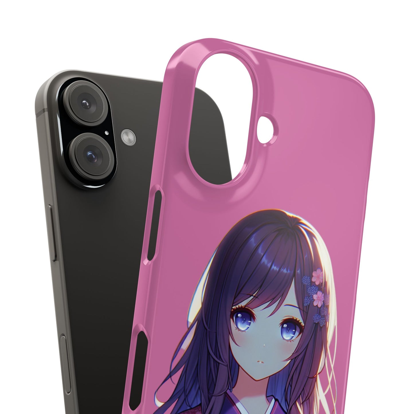Kawaii Anime Girl Snap Case for iPhone - Floral Design