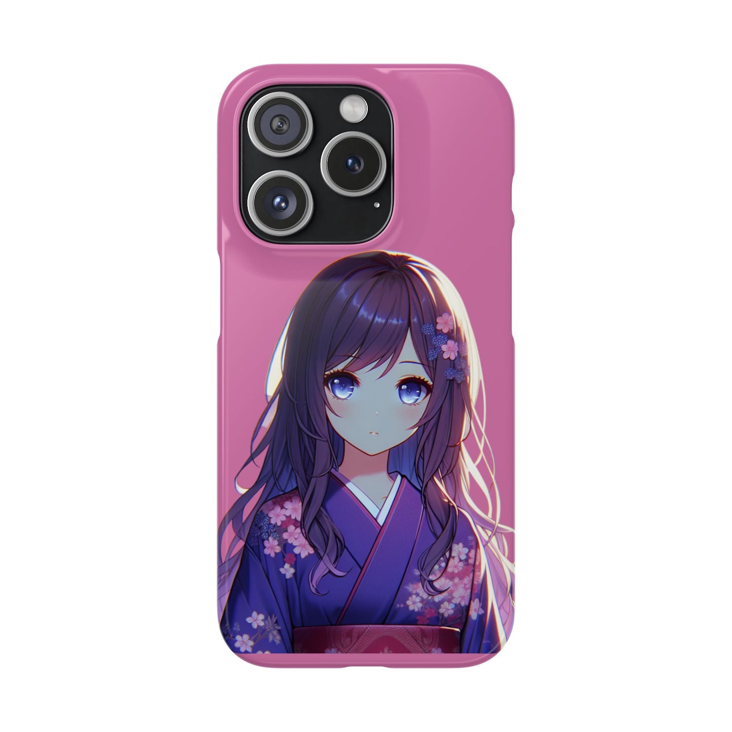 Kawaii Anime Girl Snap Case for iPhone - Floral Design