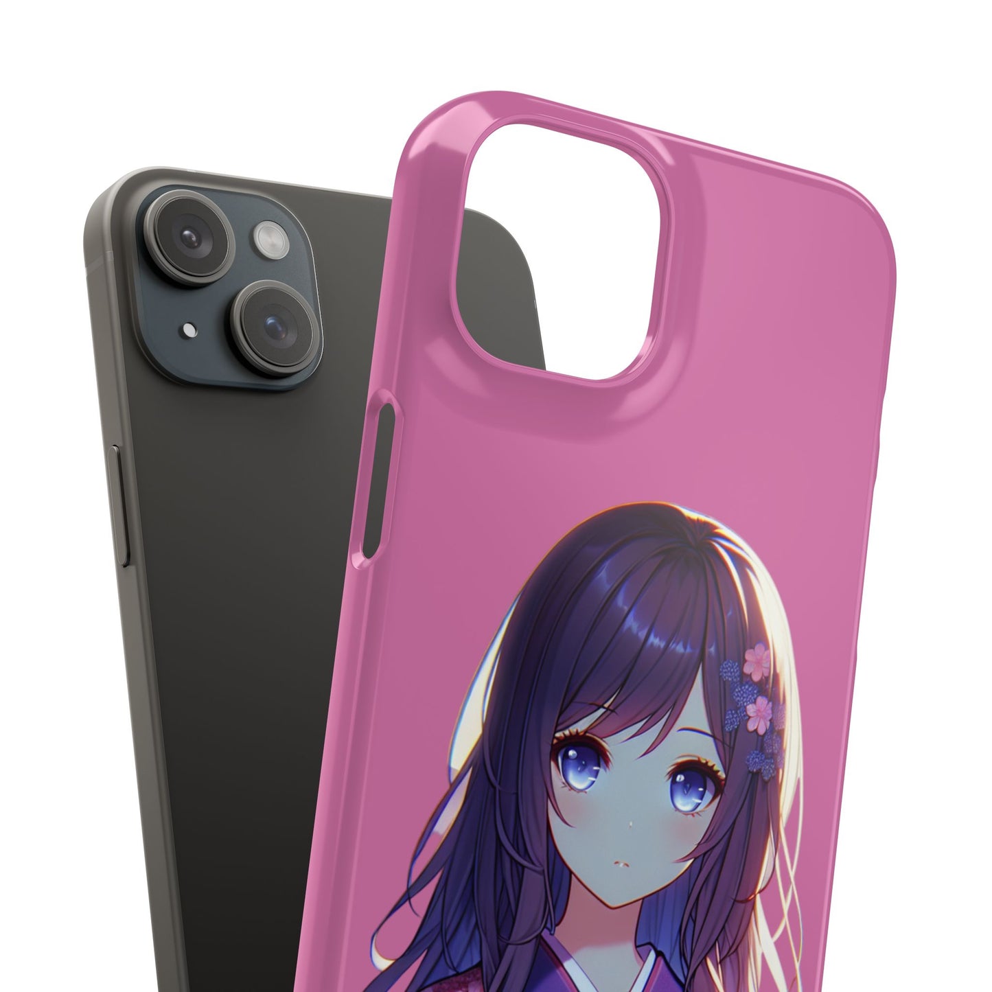 Kawaii Anime Girl Snap Case for iPhone - Floral Design