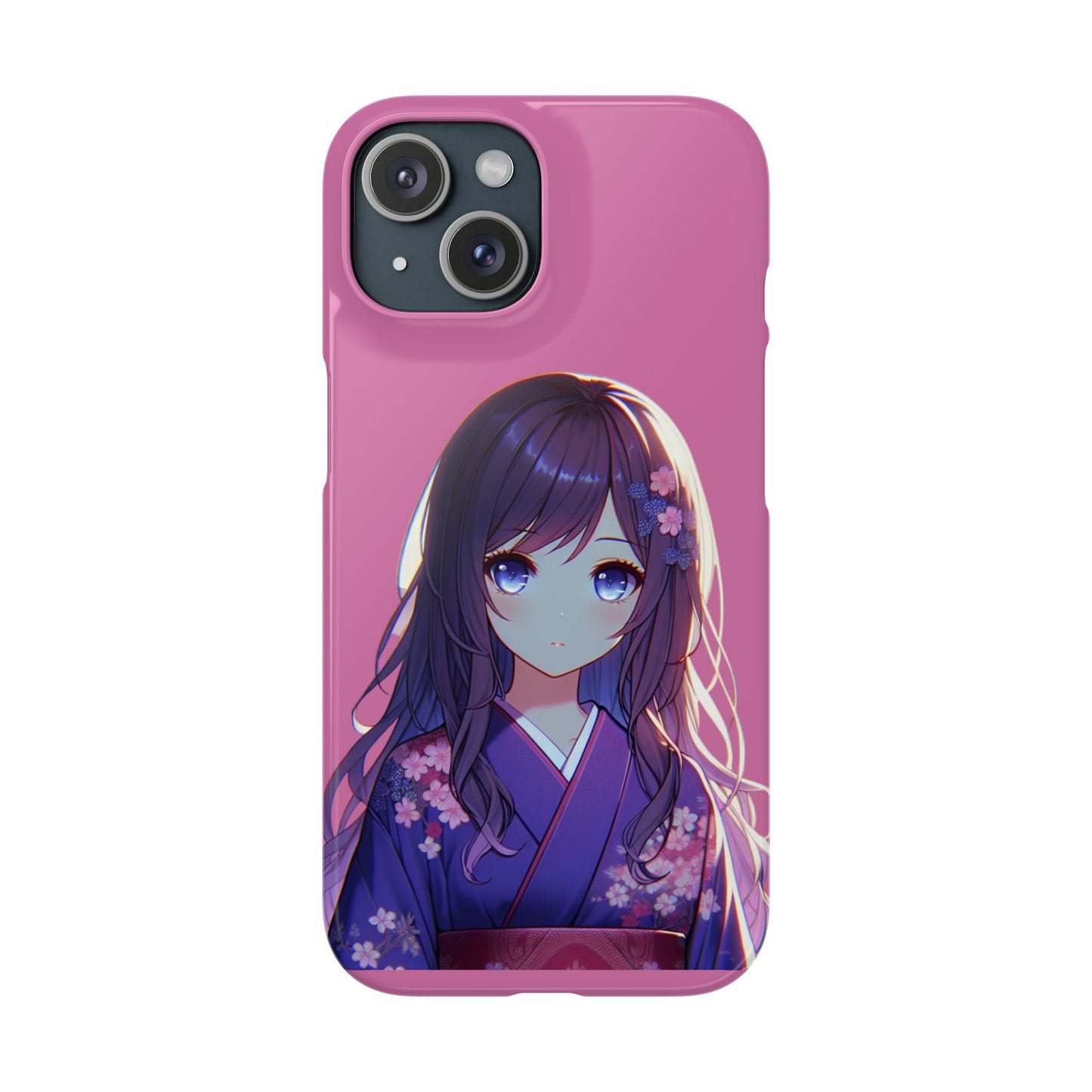 Kawaii Anime Girl Snap Case for iPhone - Floral Design