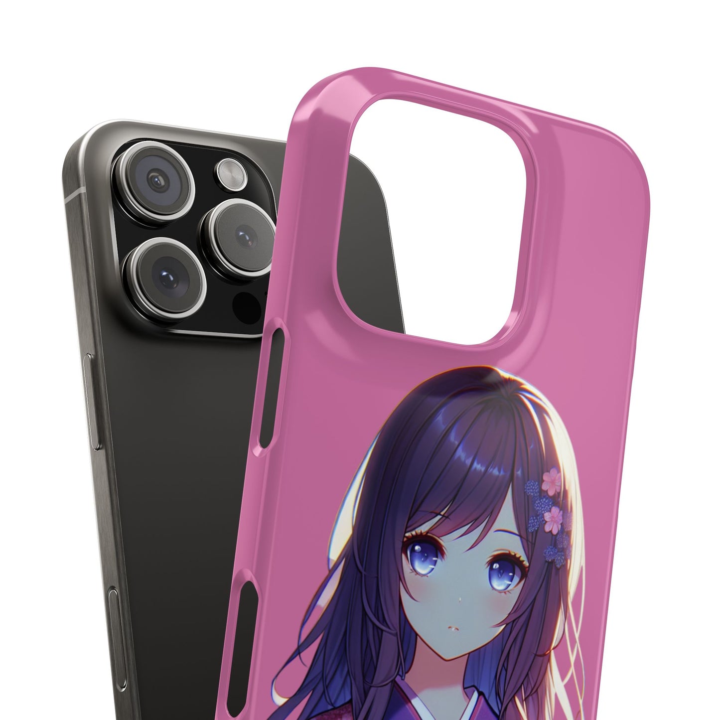 Kawaii Anime Girl Snap Case for iPhone - Floral Design