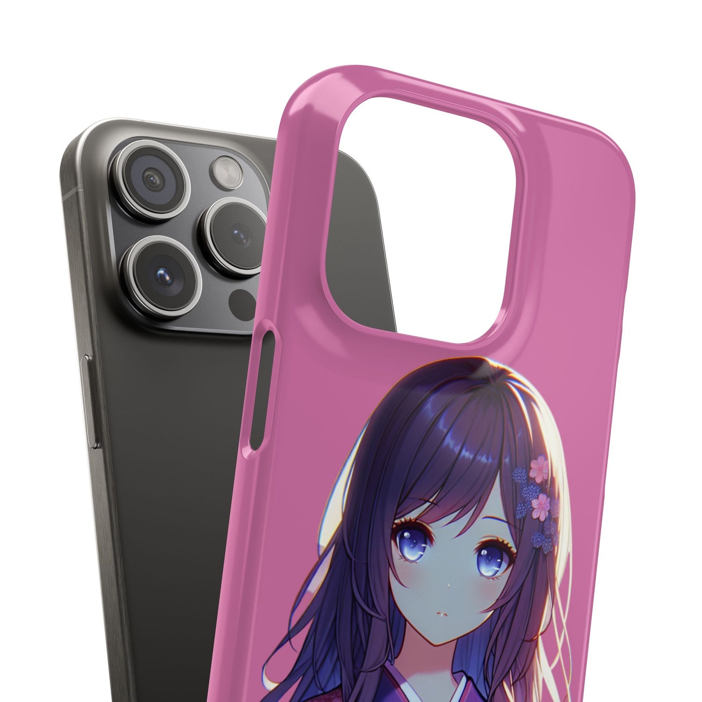 Kawaii Anime Girl Snap Case for iPhone - Floral Design