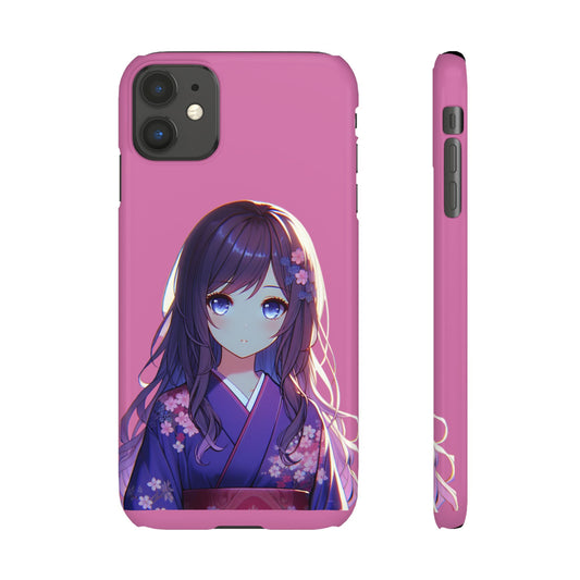 Kawaii Anime Girl Snap Case for iPhone - Floral Design