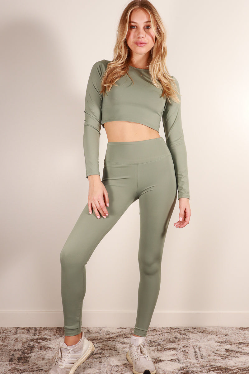 Long Sleeve Crop Top & High Waist Leggings Activewear Set