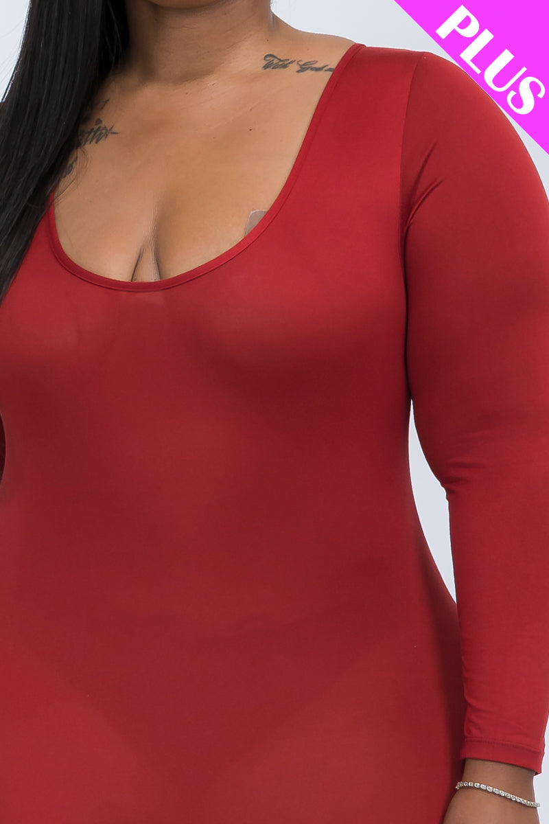 Plus Size Scoop Neck Long Sleeve Bodycon Jumpsuit