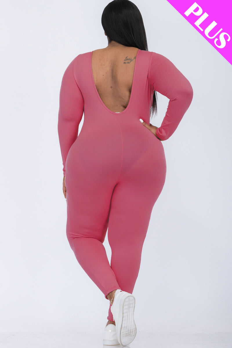 Plus Size Scoop Neck Long Sleeve Bodycon Jumpsuit