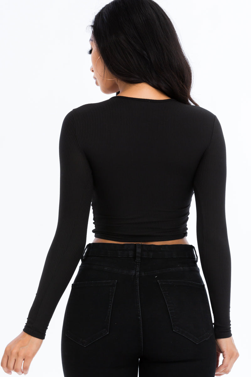 Drawstring Long Sleeve Crop Top