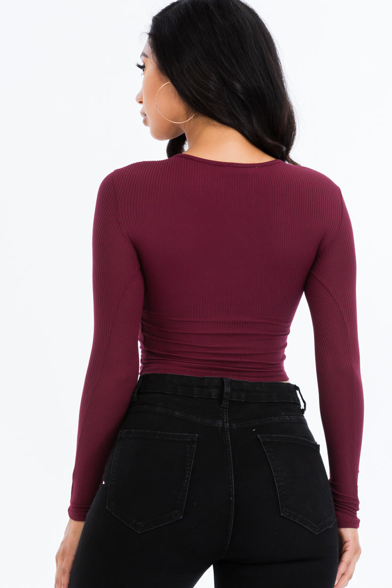 Drawstring Long Sleeve Crop Top