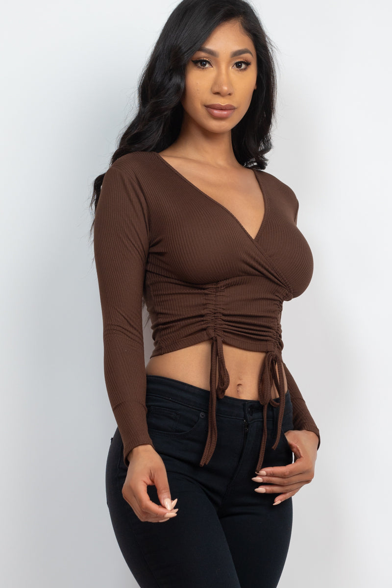 Drawstring Long Sleeve Crop Top