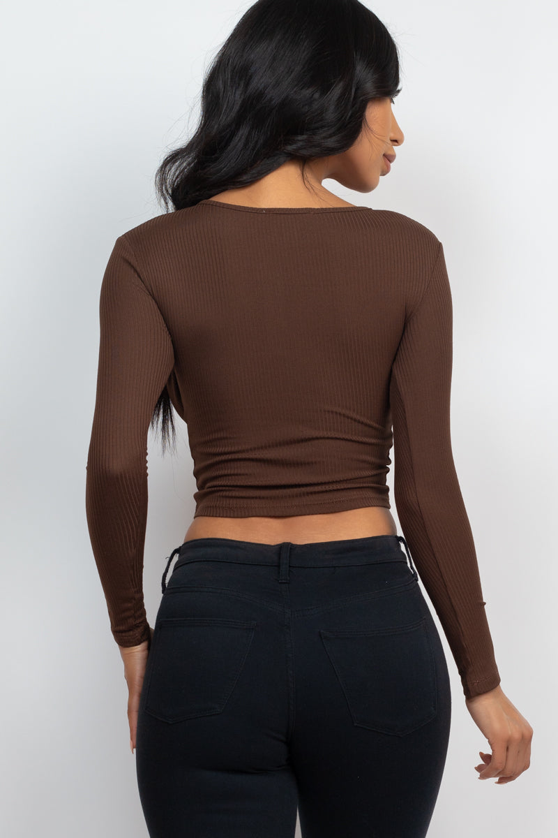 Drawstring Long Sleeve Crop Top