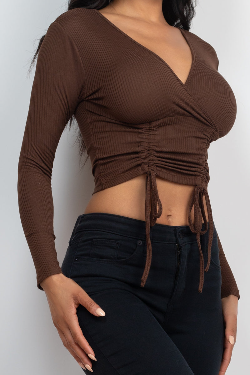 Drawstring Long Sleeve Crop Top