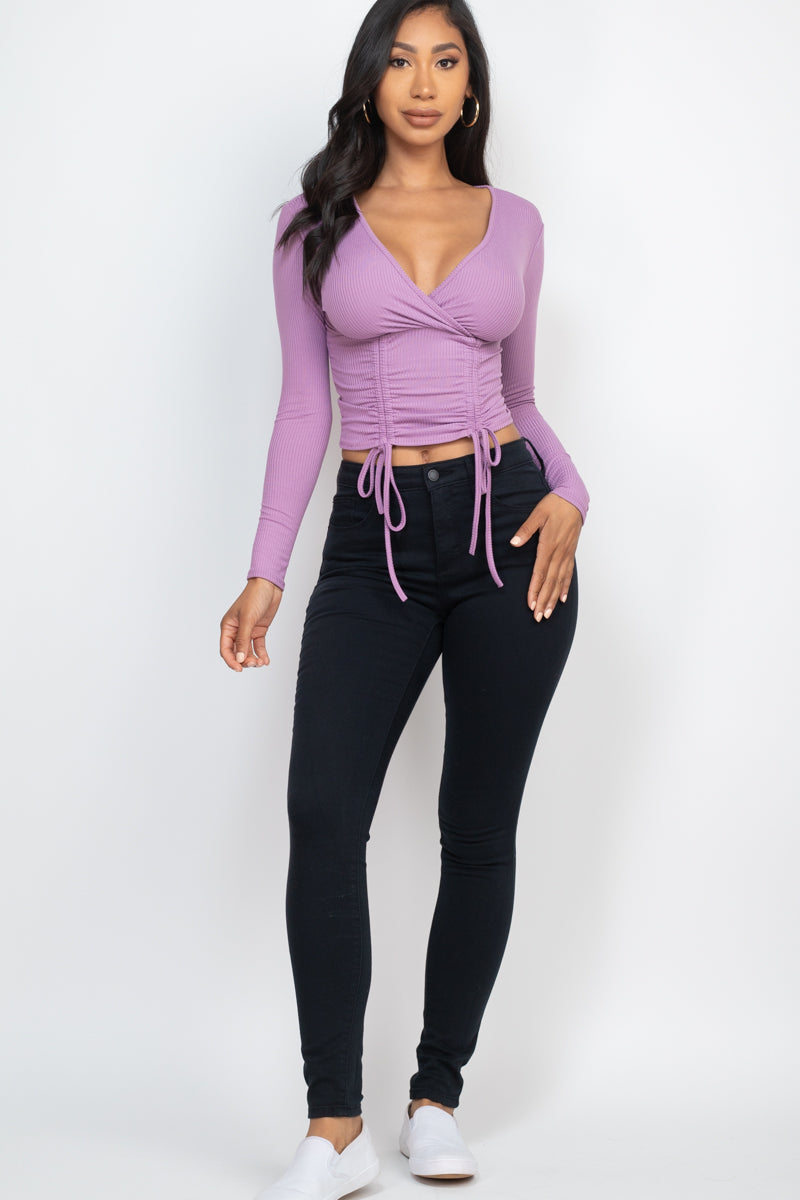 Drawstring Long Sleeve Crop Top