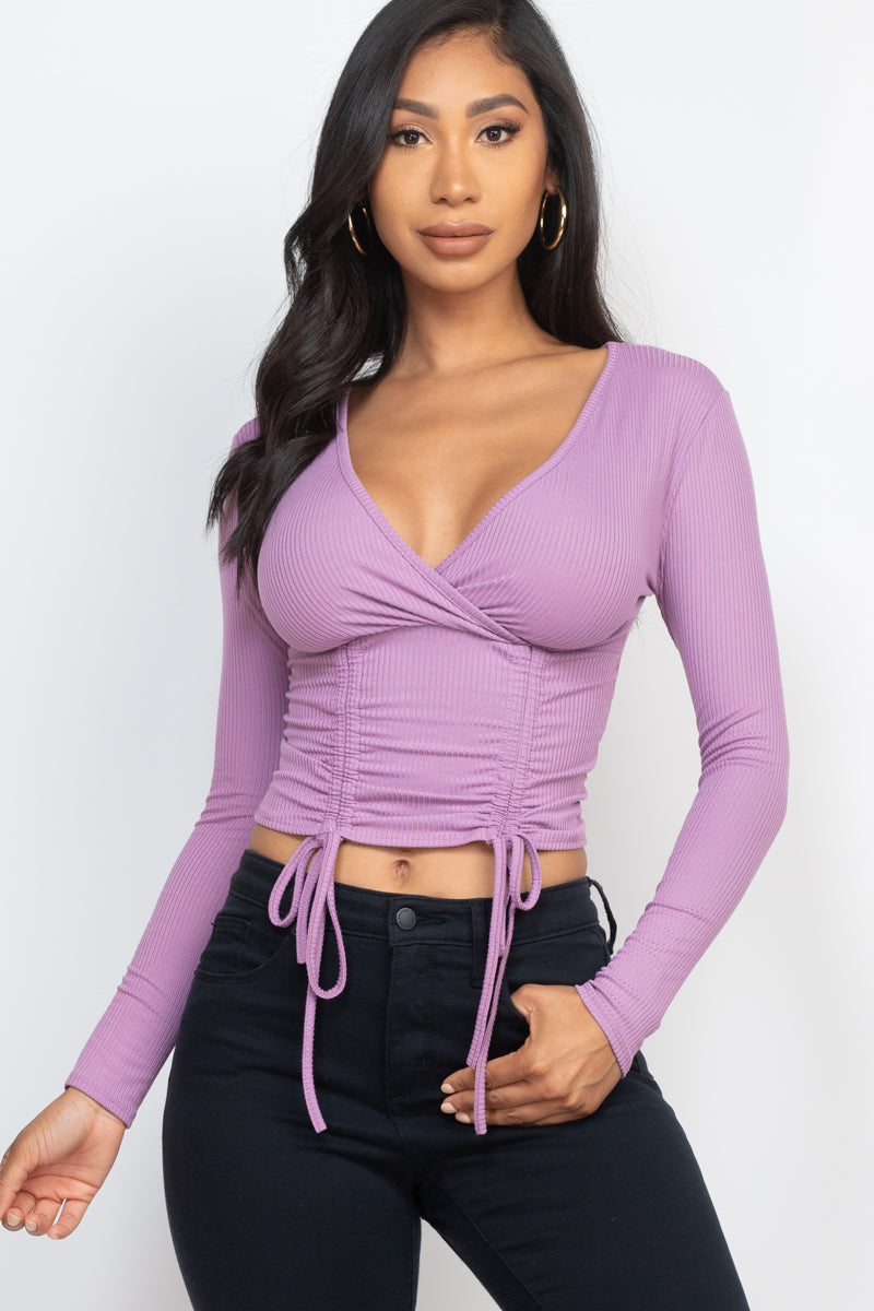 Drawstring Long Sleeve Crop Top