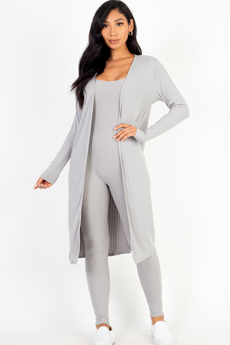 Ribbed Cardigan & Jumpsuit Set