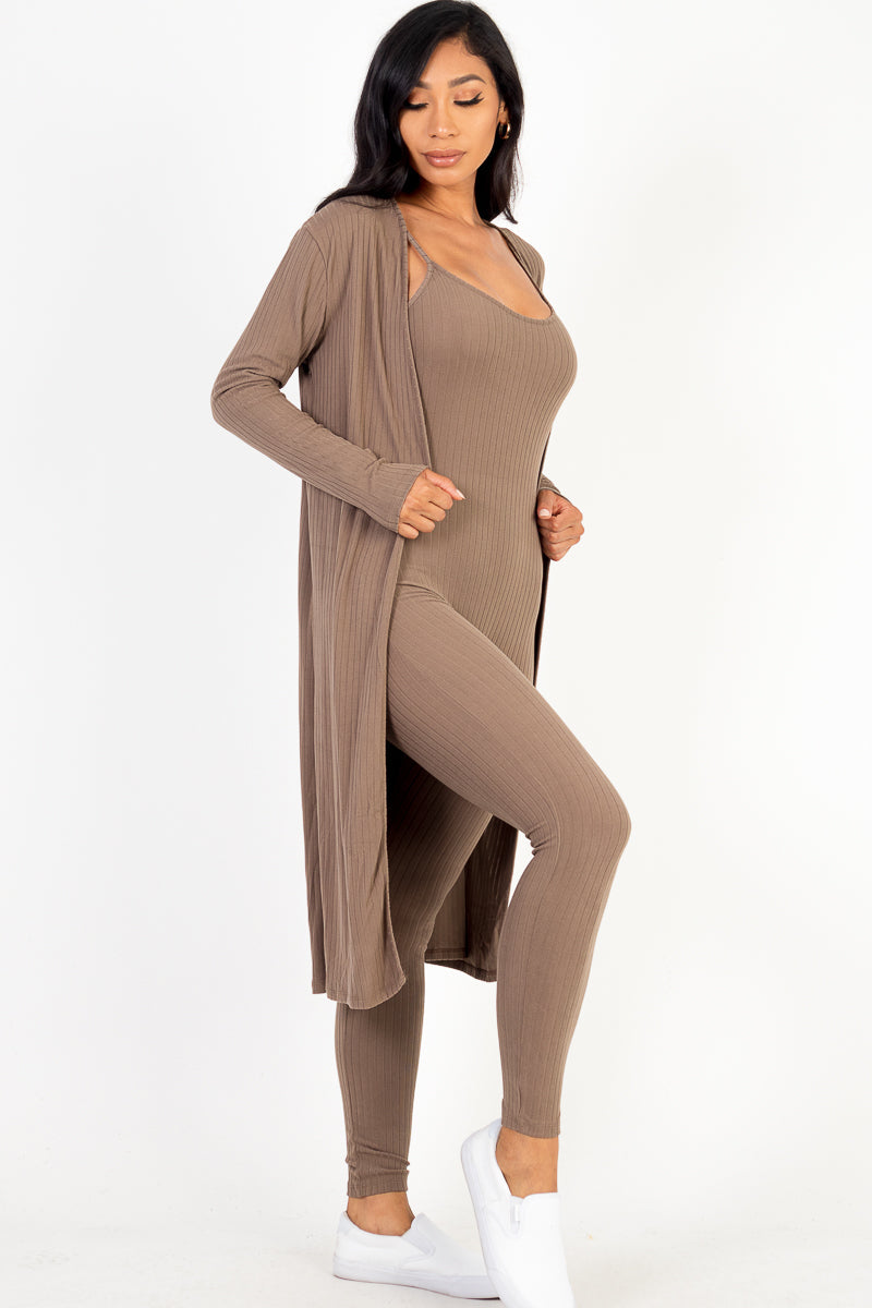 Ribbed Cardigan & Jumpsuit Set