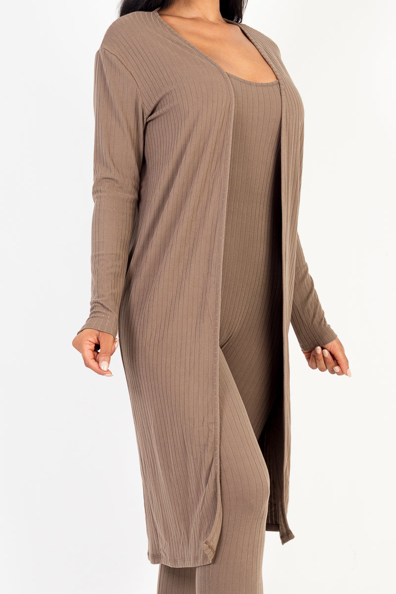 Ribbed Cardigan & Jumpsuit Set