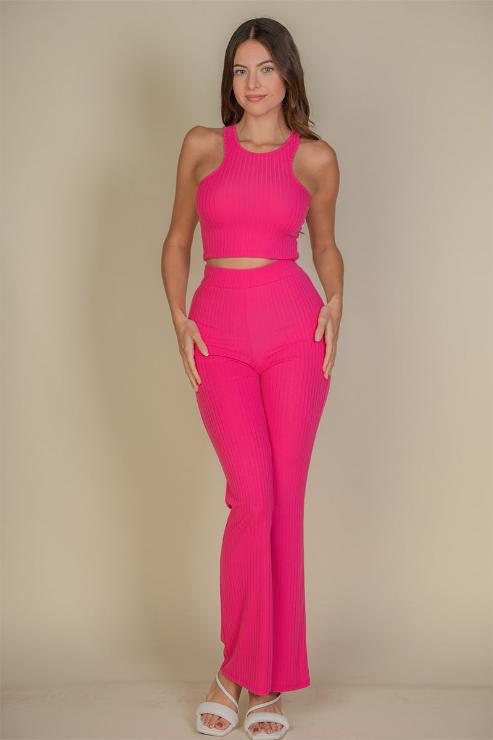 Crop Top and Bootcut Pants Sets